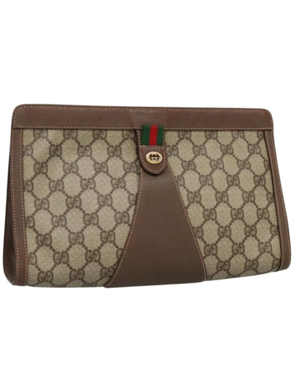GUCCI GG Supreme Web Sherry Line Clutch Bag PVC Beige Red 156 01 033